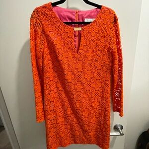 Trina Turk Orange Lace Midi Dress